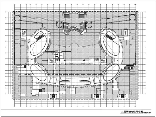 商場深化設計施工圖二層隔斷定位尺寸圖
