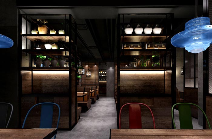 400平方懷舊復古中餐廳就餐區域過道設計效果圖