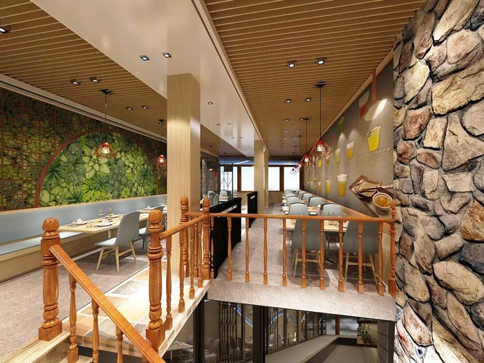 連鎖中式快餐店二樓餐區裝修設計效果圖
