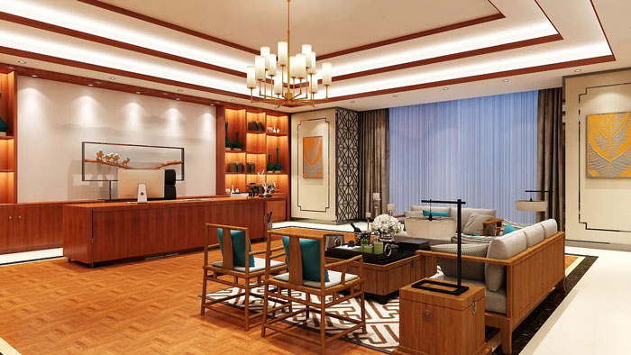 新中式董事長辦公室裝修設(shè)計效果圖