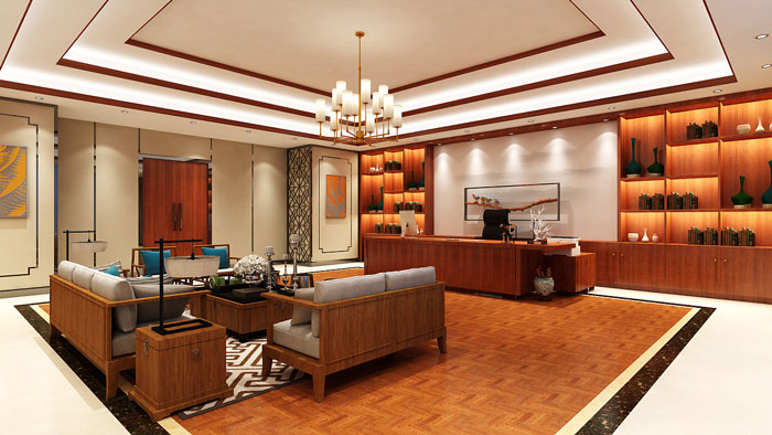 新中式董事長辦公室裝修設(shè)計效果圖